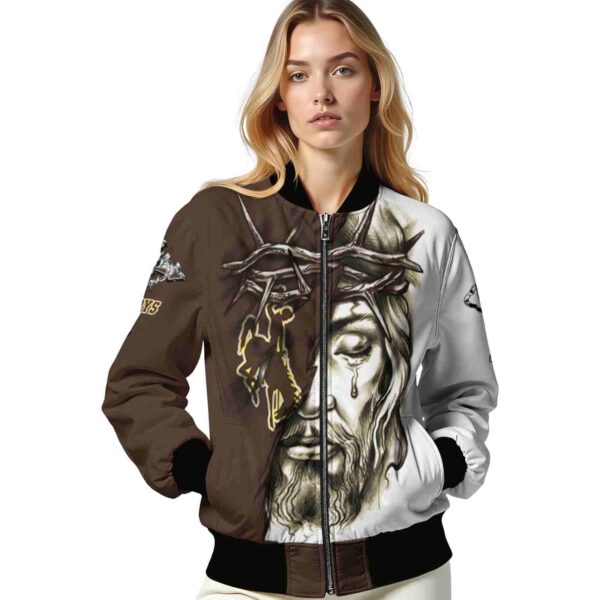 custom wyoming cowboys jesus tears brown white jacket latest model