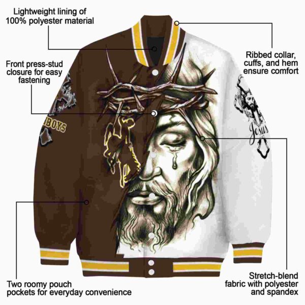 custom wyoming cowboys jesus tears brown white jacket new arrival