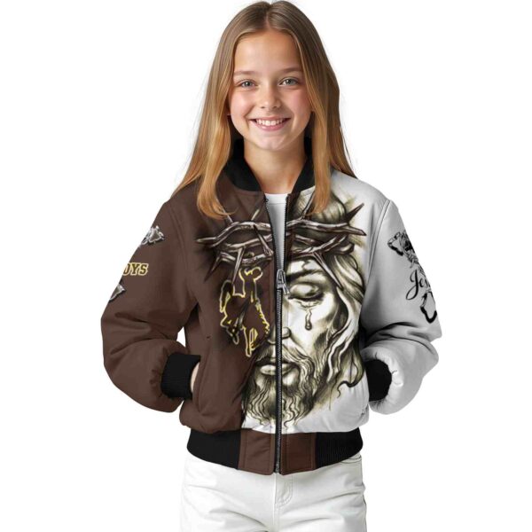 custom wyoming cowboys jesus tears brown white jacket top rated