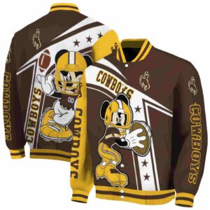 custom wyoming cowboys mickey football brown white jacket fashion forward