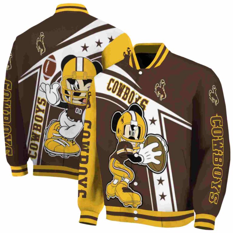 custom wyoming cowboys mickey football brown white jacket fashion forward