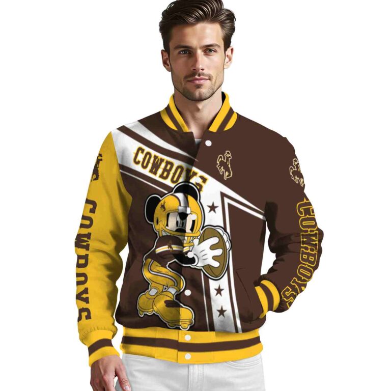 custom wyoming cowboys mickey football brown white jacket high quality