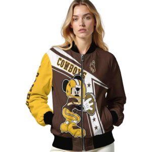 custom wyoming cowboys mickey football brown white jacket latest model