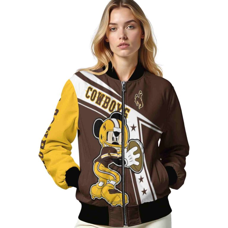 custom wyoming cowboys mickey football brown white jacket latest model