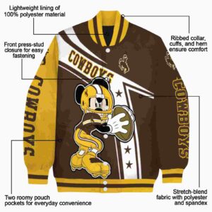 custom wyoming cowboys mickey football brown white jacket new arrival