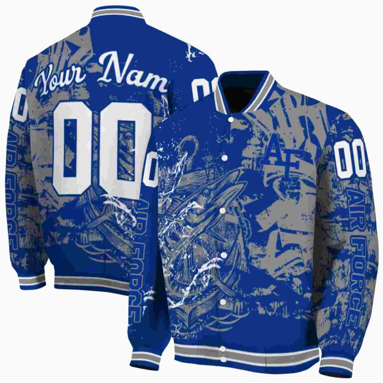 customized air force falcons fishing art blue jacket fashion forward