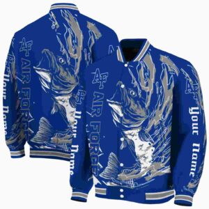 customized air force falcons fishing passion blue white jacket fashion forward