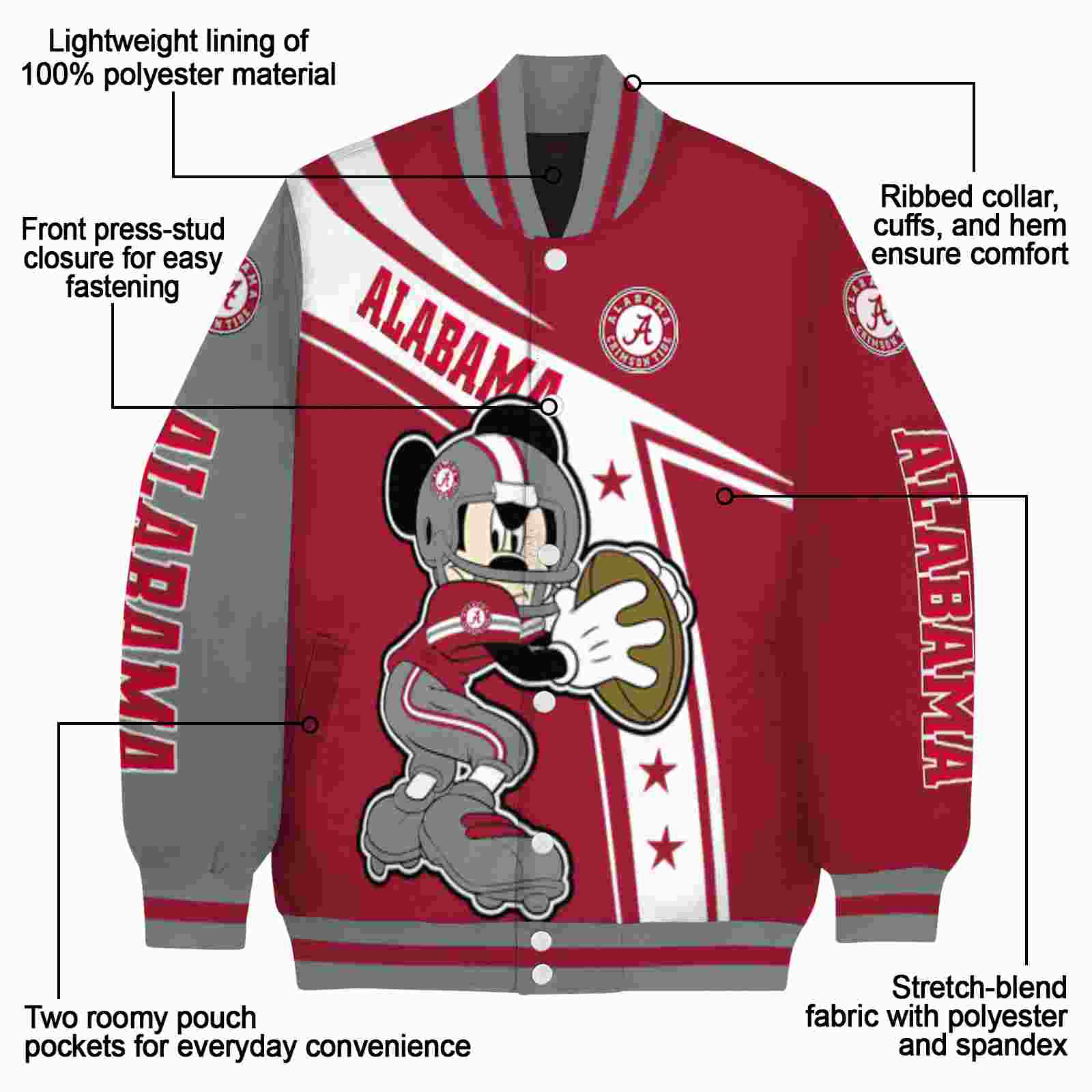 customized alabama crimson tide mickey football crimson white jacket new arrival customized alabama crimson tide mickey football crimson white jacket new arrival