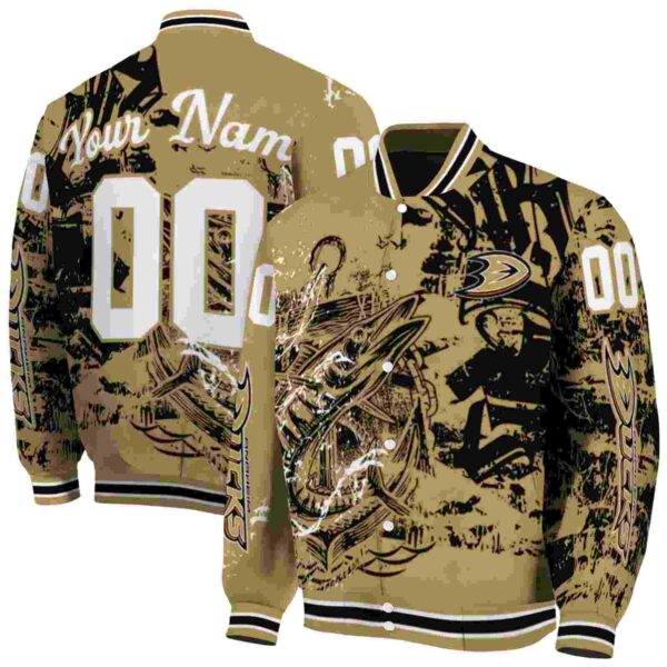 customized anaheim ducks fishing art gold jacket fashion forward
