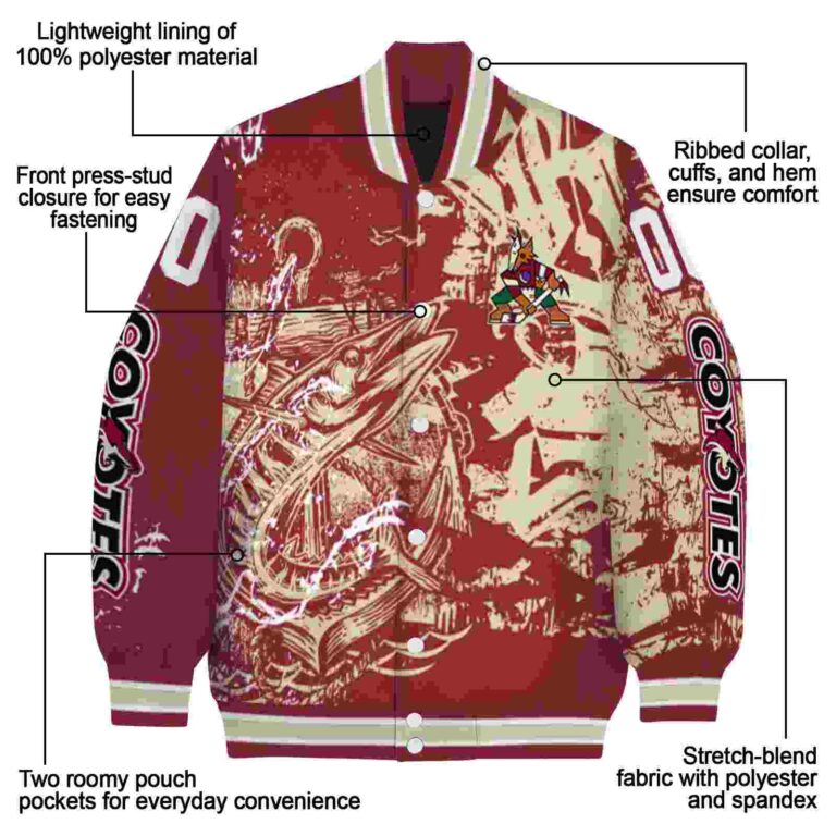 customized arizona coyotes fishing art red jacket new arrival