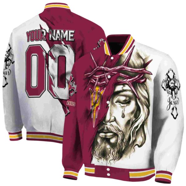 customized arizona state sun devils jesus tears maroon white jacket fashion forward