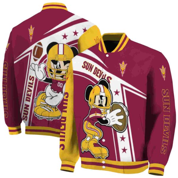 customized arizona state sun devils mickey football maroon white jacket fashion forward