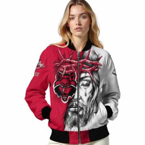 customized arkansas state red wolves jesus tears scarlet white jacket latest model