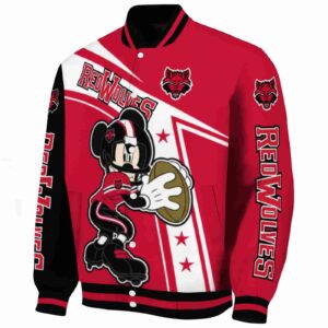 customized arkansas state red wolves mickey football scarlet white jacket best selling