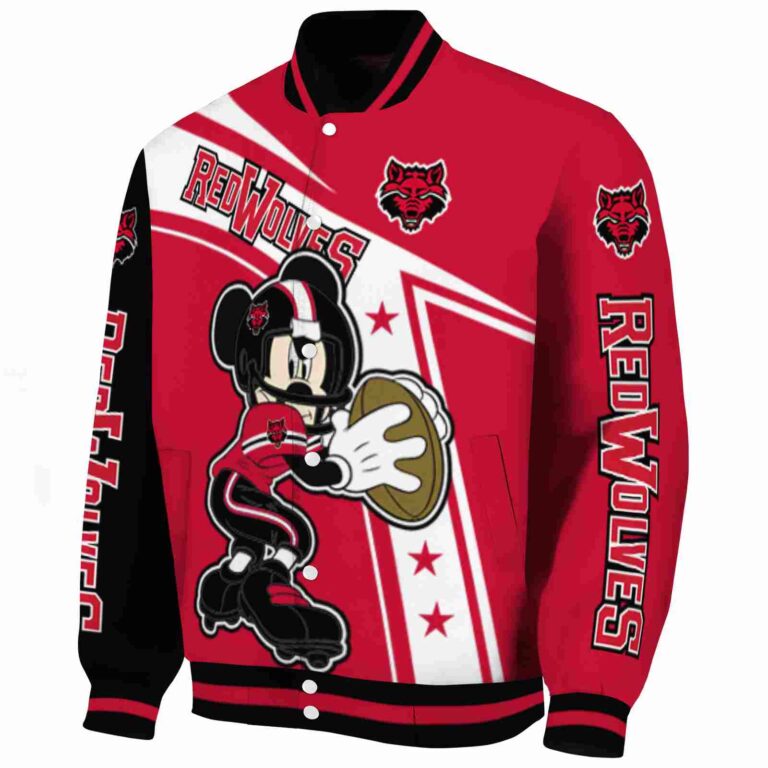customized arkansas state red wolves mickey football scarlet white jacket best selling
