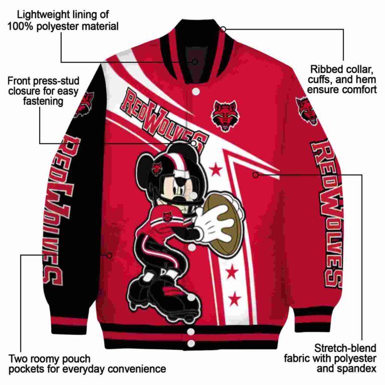 customized arkansas state red wolves mickey football scarlet white jacket new arrival