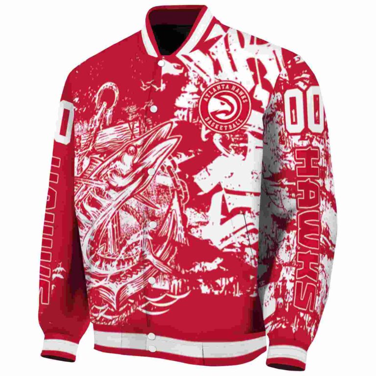 customized atlanta hawks fishing art red jacket best selling