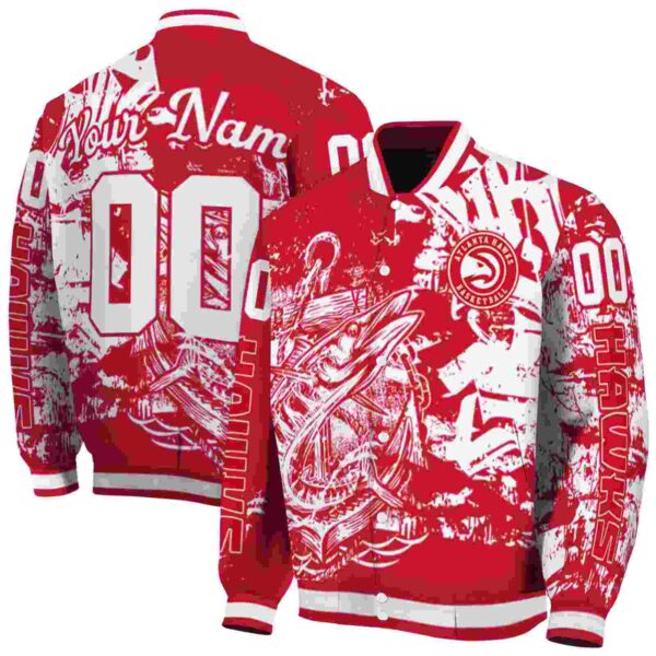 customized atlanta hawks fishing art red jacket fashion forward