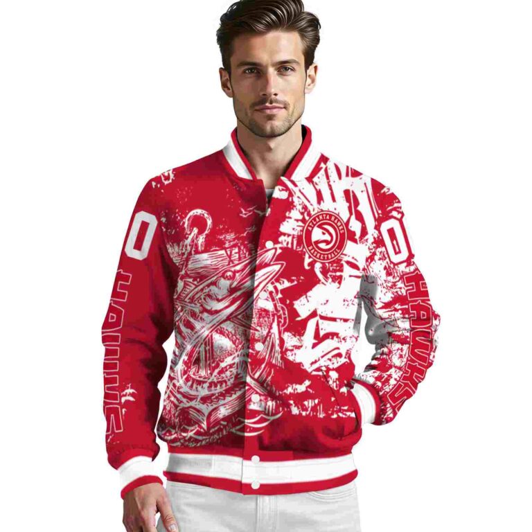customized atlanta hawks fishing art red jacket high quality
