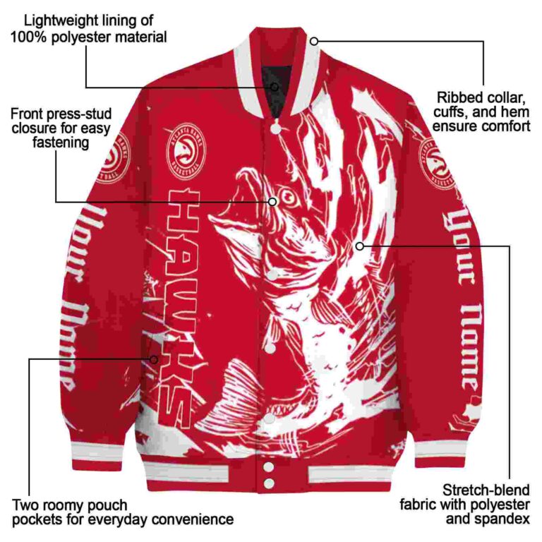 customized atlanta hawks fishing passion red white jacket new arrival