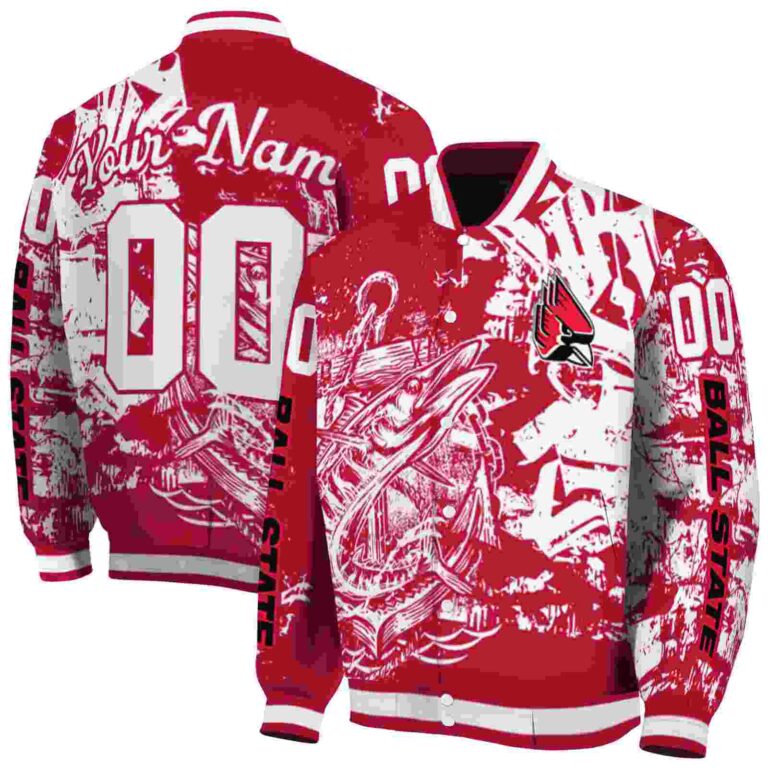 customized ball state cardinals fishing art red jacket fashion forward
