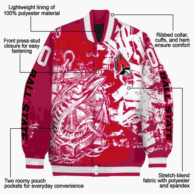 customized ball state cardinals fishing art red jacket new arrival
