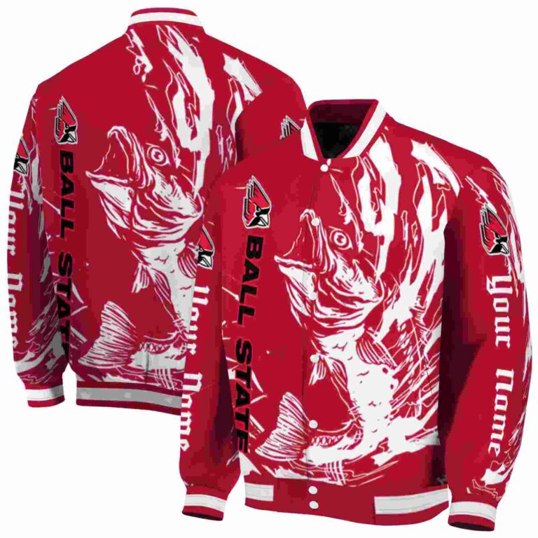 customized ball state cardinals fishing passion red white jacket fashion forward