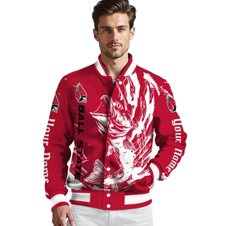 customized ball state cardinals fishing passion red white jacket high quality