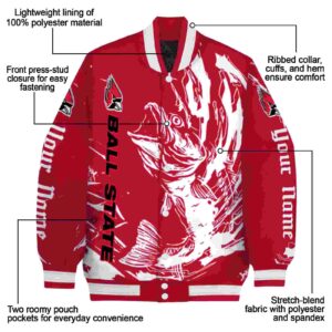 customized ball state cardinals fishing passion red white jacket new arrival