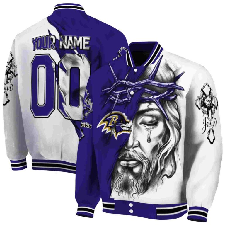 customized baltimore ravens jesus tears purple white jacket fashion forward