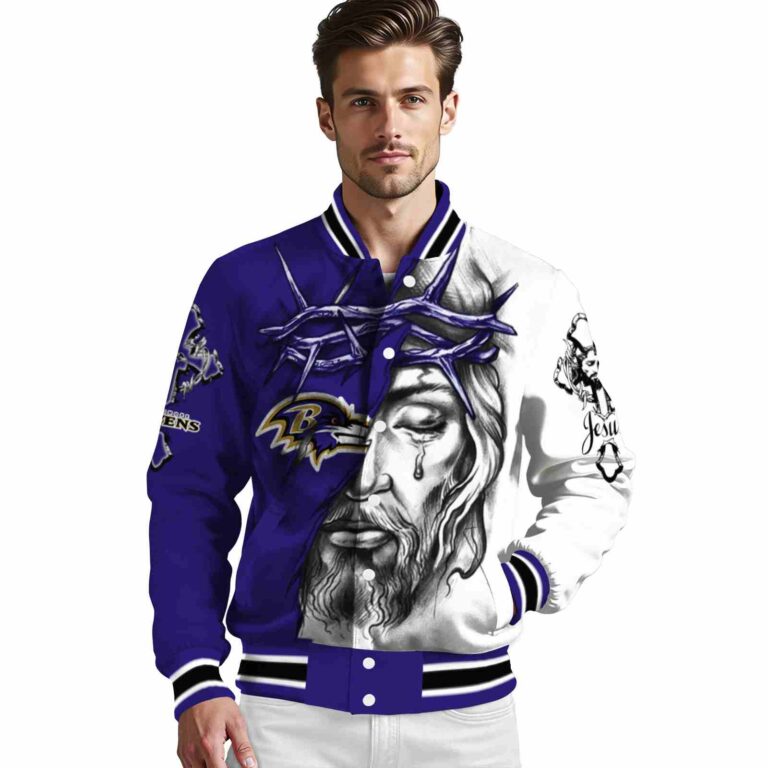 customized baltimore ravens jesus tears purple white jacket high quality