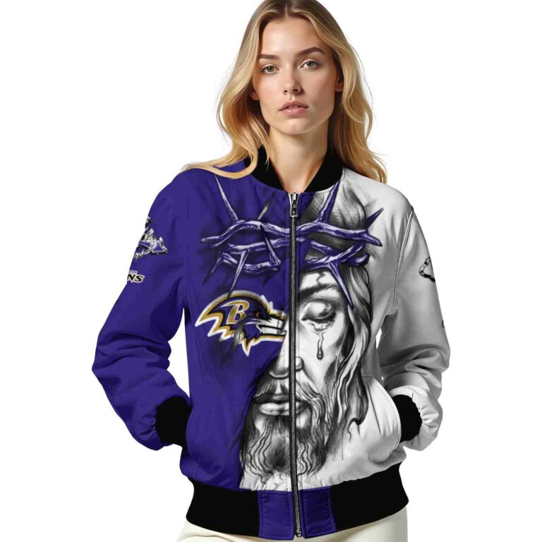 customized baltimore ravens jesus tears purple white jacket latest model