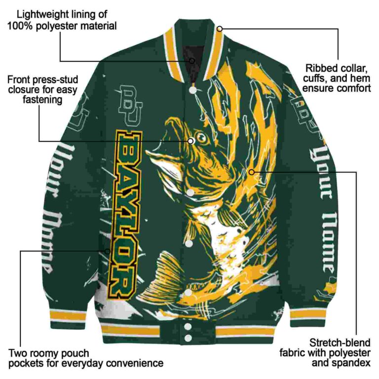 customized baylor bears fishing passion green white jacket new arrival