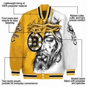 customized boston bruins jesus tears gold white jacket new arrival
