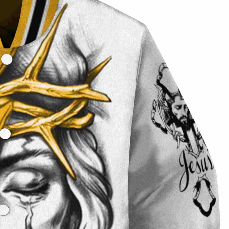 customized boston bruins jesus tears gold white jacket premium grade