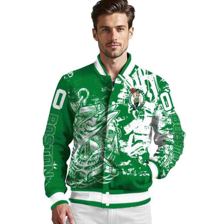 customized boston celtics fishing art green jacket high quality