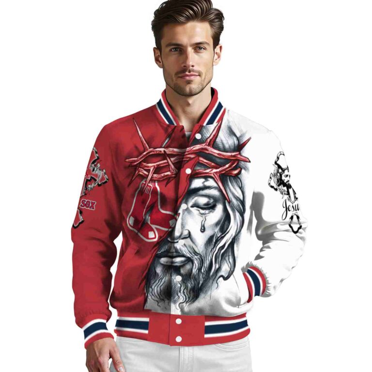 customized boston red sox jesus tears red white jacket high quality