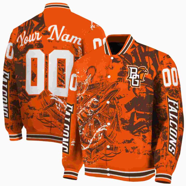 customized bowling green falcons fishing art orange jacket fashion forward