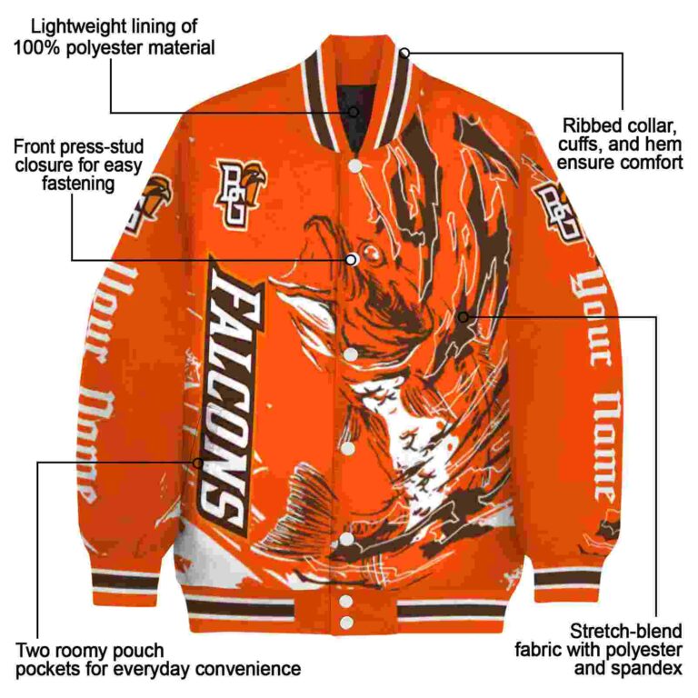 customized bowling green falcons fishing passion orange white jacket new arrival