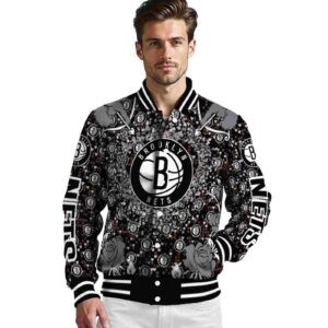 customized brooklyn nets heart explosion black jacket high quality