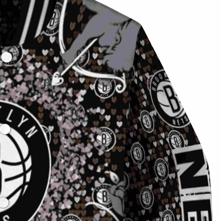 customized brooklyn nets heart explosion black jacket premium grade