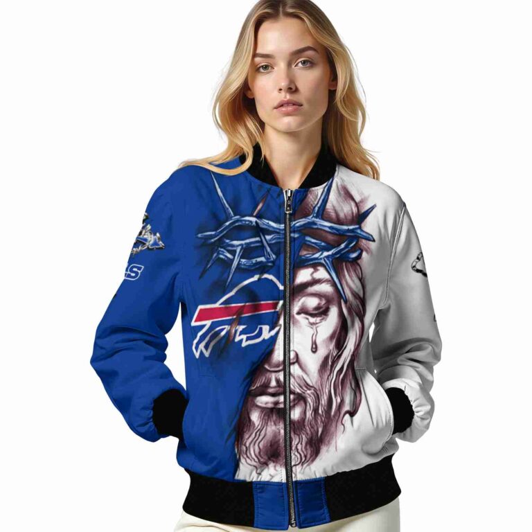 customized buffalo bills jesus tears blue white jacket latest model
