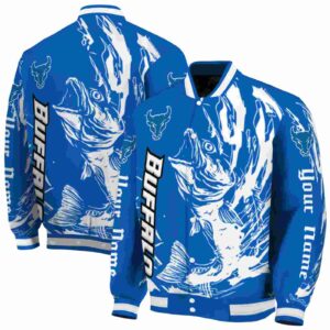 customized buffalo bulls fishing passion royal blue white jacket fashion forward