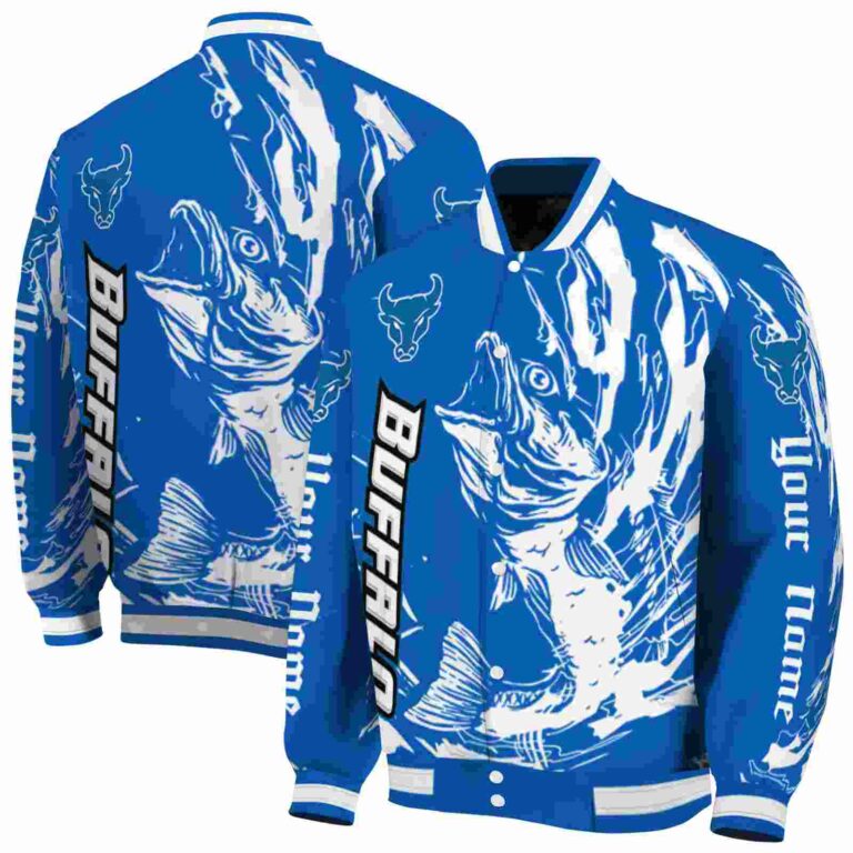 customized buffalo bulls fishing passion royal blue white jacket fashion forward