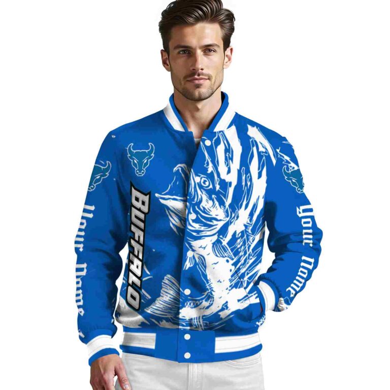 customized buffalo bulls fishing passion royal blue white jacket high quality