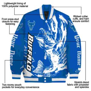 customized buffalo bulls fishing passion royal blue white jacket new arrival