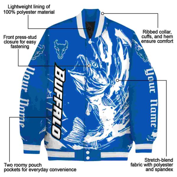 customized buffalo bulls fishing passion royal blue white jacket new arrival