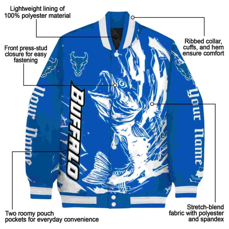 customized buffalo bulls fishing passion royal blue white jacket new arrival