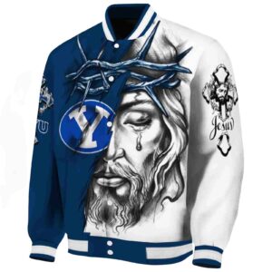 customized byu cougars jesus tears blue white jacket best selling