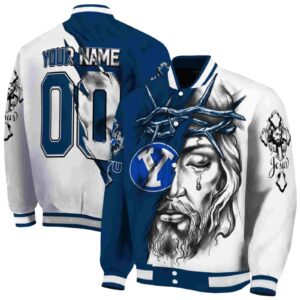 customized byu cougars jesus tears blue white jacket fashion forward